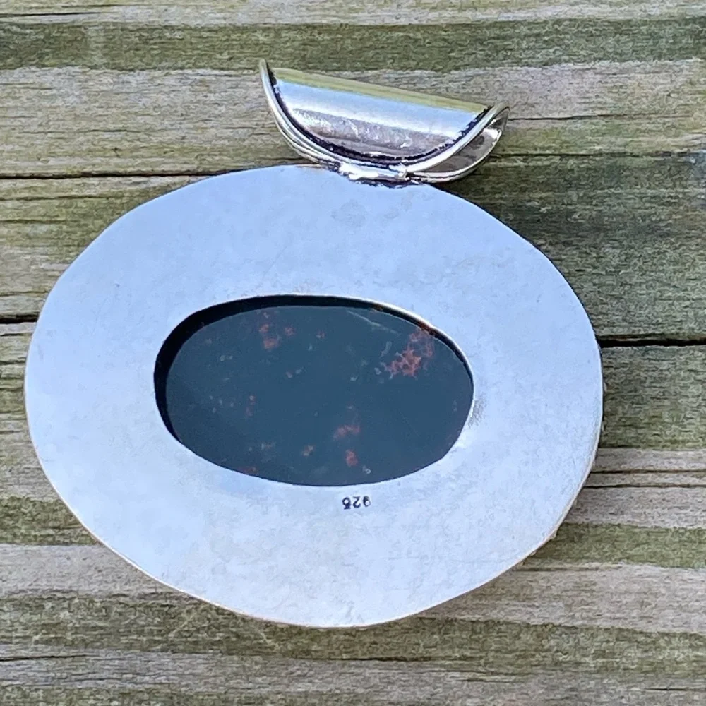 💕Large Oval genuine Bloodstone slider pendant .925 Sterling Silver - Picture 6 of 9